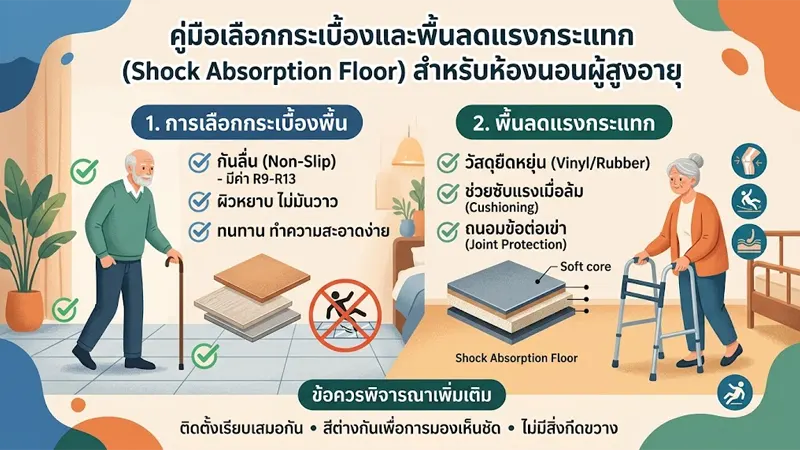 คู่มือเลือกกระเบื้องและพื้นลดแรงกระแทกสำหรับห้องนอนผู้สูงอายุ