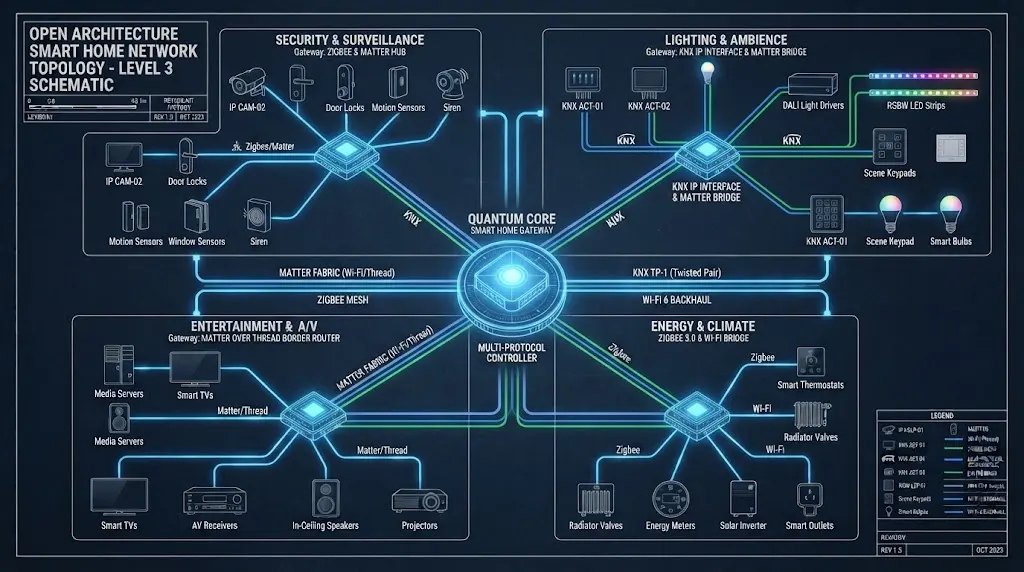แผนผังเชิงวิศวกรรมและการเชื่อมต่อระบบ Smart Home แบบ Open Architecture